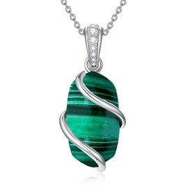 HPQQ Malachite Necklace for Women Sterling Silver Green Malachite Stone Pendant Necklace Jewelry Mothers Day Birthday Gifts for Mom Her Girlfriend