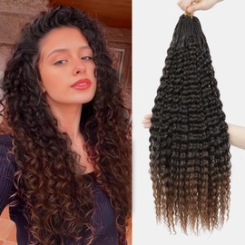 Pre Looped Brazilian Micro Kinky Curly Crochet Hair, 8 Packs, 18 Inch Black Water Wave Micro Curly Braiding Hair Extensions, Deep Wave for Mini Senegalese Twist Hair (T30#, 18 Inch (Pack of 8))