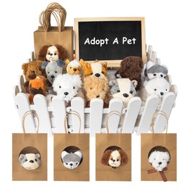 letesult 36Pcs Adopt A Puppy Party Favors, Mini Stuffed Animals Adopt A Dog Set Includes 12 Stuffed Dogs 12 Kraft Paper Bags 10 White Plastic Fence Mini Chalkboard & Chalk Marker for Adopt A Pet Party