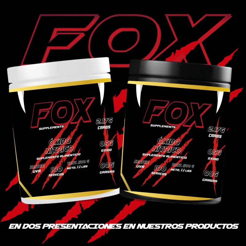 Óxido Nítrico Fox Suplements Pre Entreno 500g 100 Servicios Uva