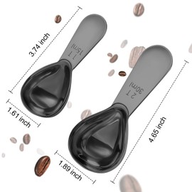 Stainless steel coffee scoop 2-piece set (1 tbsp, 2 tbsp) durable Tablespoon, ergonomic measuring spoon, Suitable for small and large jars，short-handled spoon (Black)