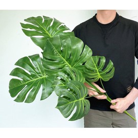 Artificial Monstera Leaves Real Touch Monstera Deliciosa Plant Leaf Stems Faux Tropical Palm Tree Greenery for for Home Indoor Outdoor Decor (Green - Pack of 6pcs)