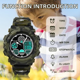 Dayllon Watches for Kids,Boys Watches Ages 5-15,Analog Digital Watch for Kids-Army Green