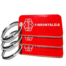 My Identity Doctor - 3 Pre-Engraved Fibromyalgia Plastic Medical Alert ID Keychains, Small 2.25 x .79 Inch