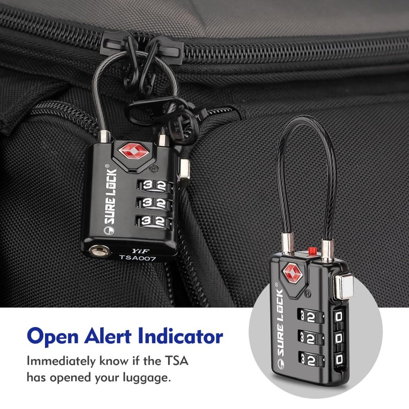 SURE LOCK TSA Compatible Travel Luggage Locks, Inspection Indicator, Easy