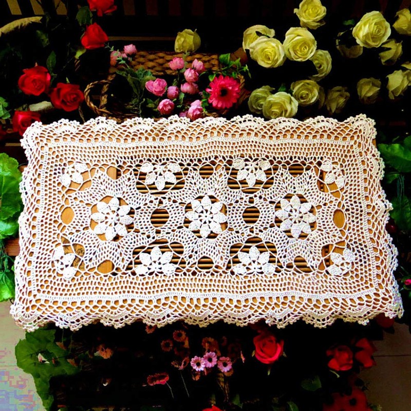 Hetao 16x23 100% Cotton Handmade Crochet lace Table Runners Oblong