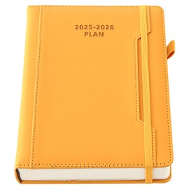 Academic Diary Year 2025-26 A5 Page a Day Mid Year July 2025 to June 2026 Hardcover Agenda with Pen Holder Front Pocket Colorful Monthly Tab Elastic Closure Yellow