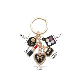 PHAETON 10PCS Keychains with Eye Shadow Plate Lipstick Enameled Handbag Charms Pedant for Women Enthusiast Keychain Set Makeup Lovers Gift Cosmeticians Gift Make up Decoration Favor, Black/Gold,