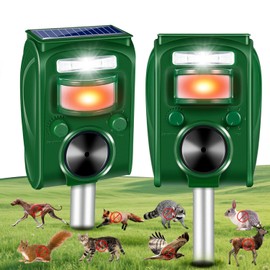 Solar Ultrasonic Bird Repeller Outdoor Pigeon Woodpecker Deterrent Sonic Fortress Pro Deer Repellent Light Animal Repeller with Motion Sensor for Cat Rabbit Racoon Squirrel,Yard Farm Protection,2PACK