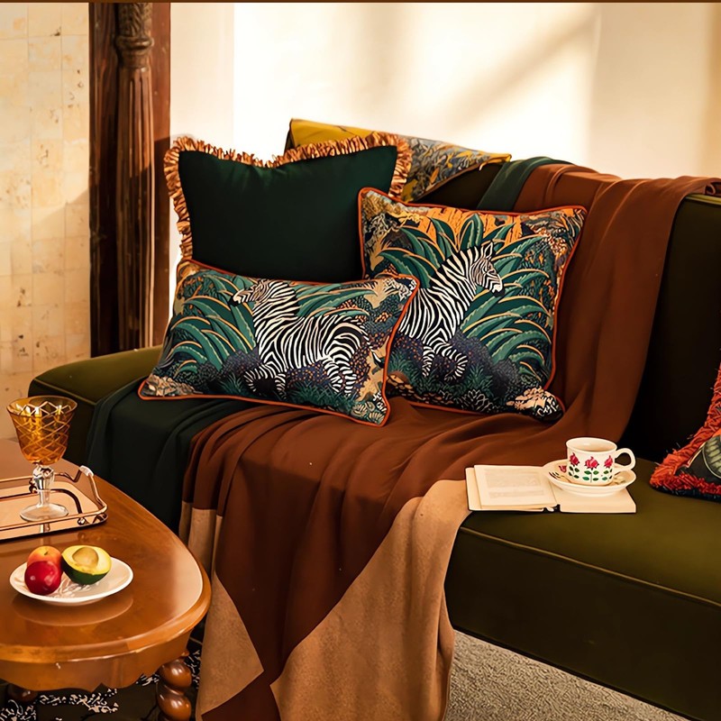 MAGOLIFE Indoor/Outdoor 12x20 in Zebra Jungle Jacquard Embroidery Decorative Lumbar