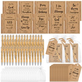 Qeeenar 200 Pcs Bible Verse Sets Church Christian Gift Include 50 Pcs Spiral Notebooks 50 Pcs Bible Bamboo Pens 50 Pcs Thanks Tags 50 Pcs Organza Bags for Women Man Christian Party Gifts(Bible)