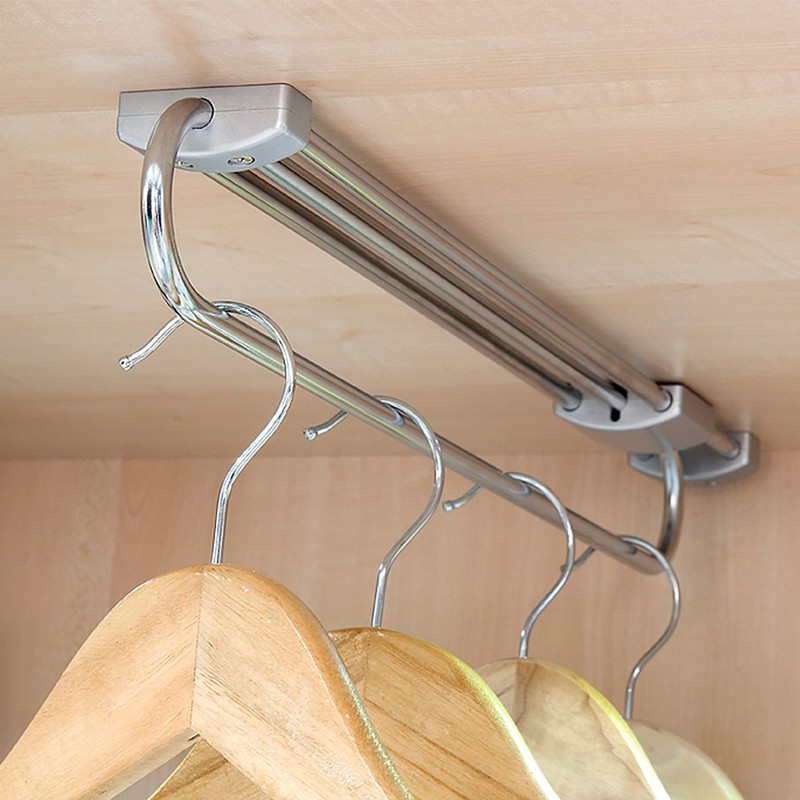 Emuca - Self Pull-out wardrobe rail, 450mm (11,8 inch), Silver