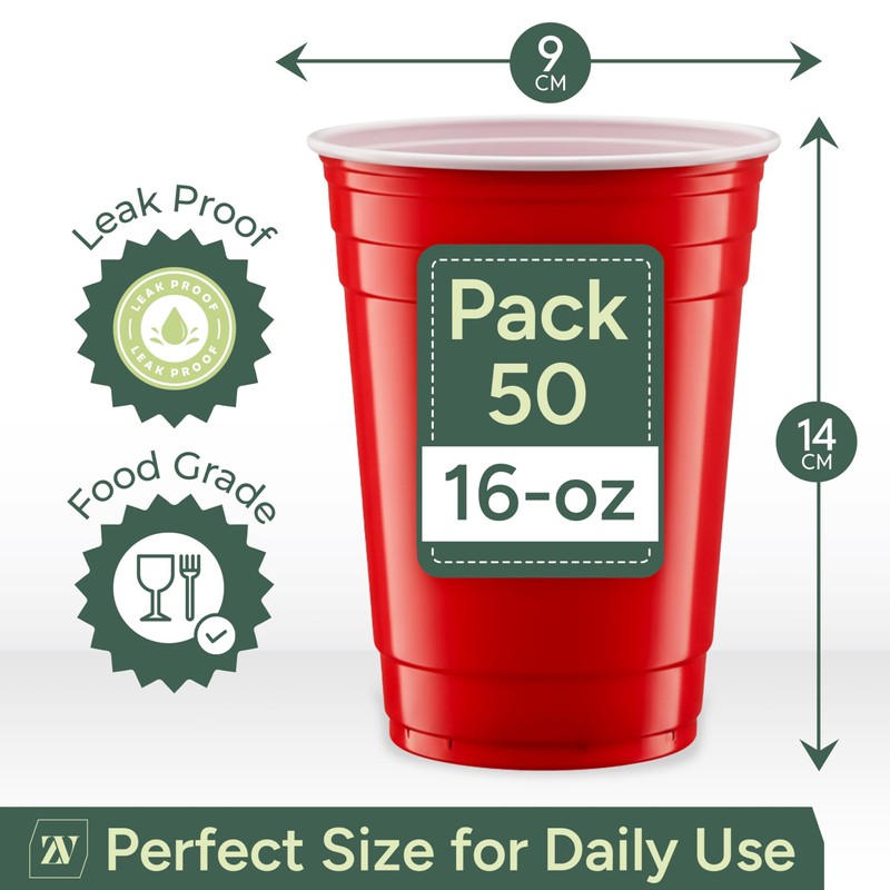 Zuvo Red Party Cups – 16oz Plastic Disposable Cups (Pack