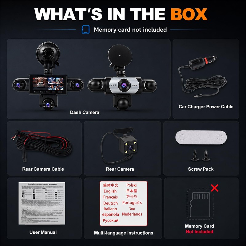 Volxcereo 5 Channel Dash Cam Front and Rear Left Right