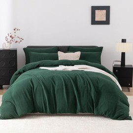 Gezu Muslin Bed Linen 155 x 220 cm Green 100% Cotton Muslin Bed Linen Set Duvet Cover with 2 Pillowcases 80 x 80 cm Very Breathable Comfortable Summer Bed Linen with Zip