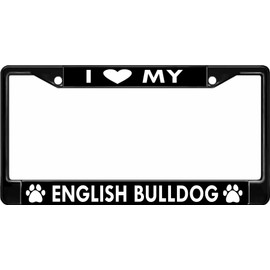 I Love My English Bulldog Black License Plate Frame