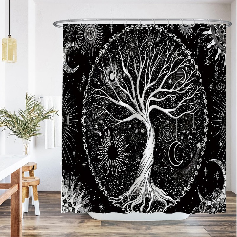 Ulticool Shower Curtain - Tree of Life Black White -