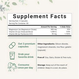 Citrato De Magnesio + Vitamina D3 Y B6 240 Capsulas Eg C72 Sabor Sin Sabor