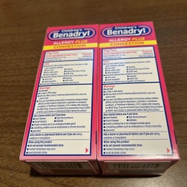 BENADRYL 2x 4 Oz Each Children's Benadryl Allergy Plus Congestion Grape Exp 07/2026 New