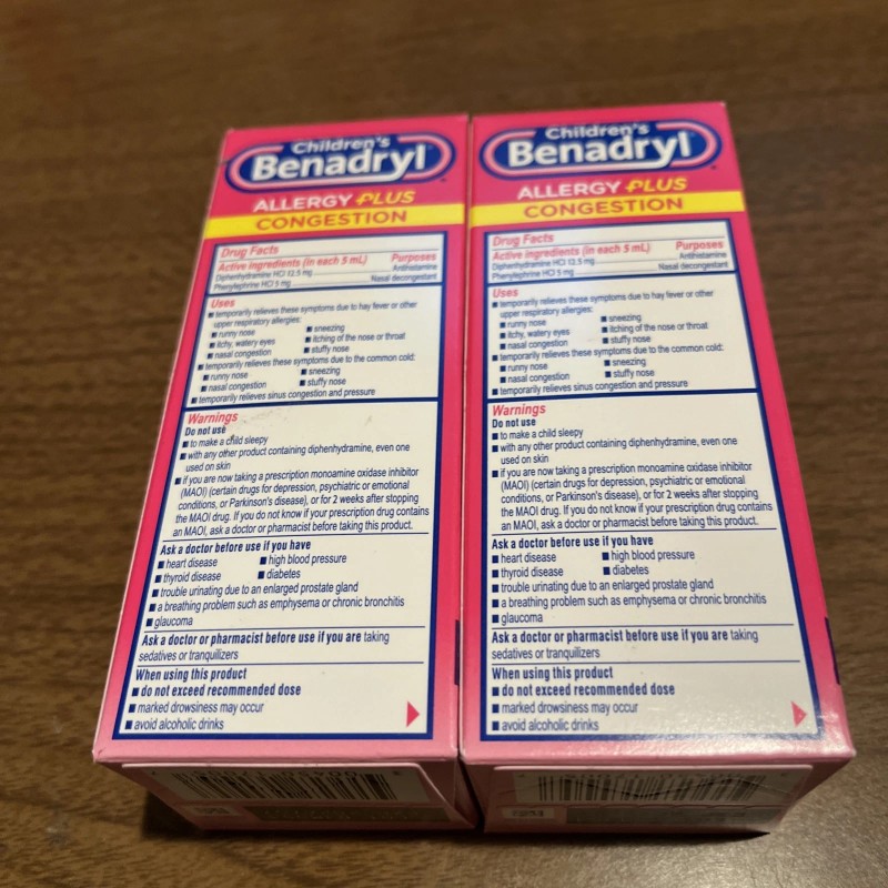 BENADRYL 2x 4 Oz Each Children's Benadryl Allergy Plus Congestion