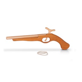 BestSaller 1233 Wooden Pirate Pistol with Shooting Function Including 3 Rubber Bands, Natural