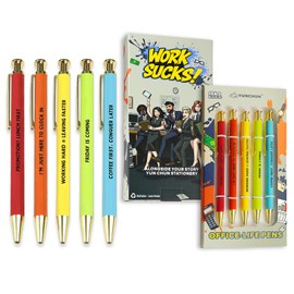 YUN CHUN 5PCS Funny Pens for Adults, Rude Novelty Ball Pens, Office Gag Gift with Workplace Stress Sayings, Office Ballpoint Pens for Work, Ideal for Coworkers and Friends, Medium Point + Black Ink
