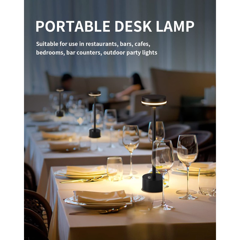 PUSU Portable Table Lamp Battery Powered LED Lamp Cordless Table