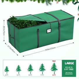 Mrrihand Christmas Tree Storage Bag, Large Artificial Christmas Tree, 9 Ft Anti-Tear Heavy-Duty 600D Oxford Cloth Christmas Tree Storage Box with Handles, Christmas Tree Storage Container (Green, 9Ft)