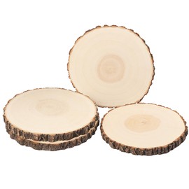 4 PCS 10-12 Inch Natural Wood Slices, Unfinished Paulownia Wood Circles with Barks for Coasters, DIY Crafts, Christmas Rustic Wedding Ornaments and Centerpieces,by GNIEMCKIN