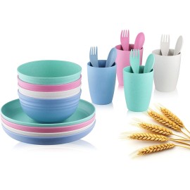 KL KALOO 20 PCS Wheat Straw Dinnerware Set Unbreakable Dishes
