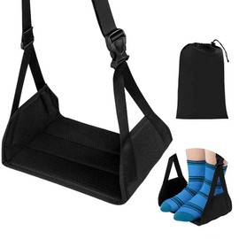 1 Pack No-Collapse Airplane Foot Hammock–Adjustable Foot Hammock for Plane Travel with Thick Bamboo Base, Lightweight Travel Footrest for Office, Flights(Navy)