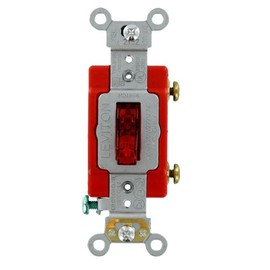 Leviton 1221-LHR Extra Heavy Duty Grade, Self Grounding, 20 Amp, 120 Volt, Single-Pole AC Illuminated Toggle Switch, Red