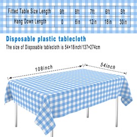OLIVBIN 2 Pack Blue and White Checkered Tablecloth Blue Checkered Flag Tablecloth, Disposable Plastic Gingham Table Cover for Parties, Race Car Birthday Party, Birthday, Outdoor Picnic, 54 × 108 Inch