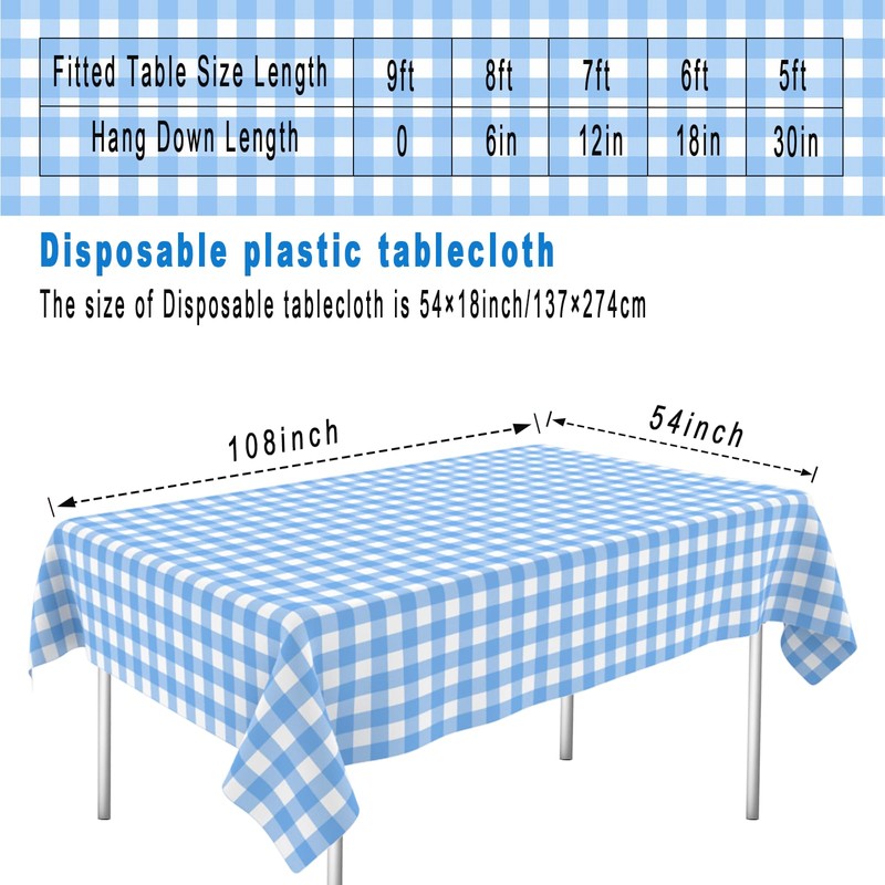 OLIVBIN 2 Pack Blue and White Checkered Tablecloth Blue Checkered