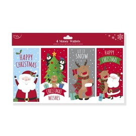 North Pole Christmas Xmas Money Cash Gift Wallets & Envelopes, Santa/Friends - Pack of 4