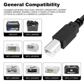 Toxaoii 5 FT DCP-L2640DW Printer Cable USB Cord for Brother Work Smart 1360 DCP L2640DW MFC J4335DW J4535DW J5855DW J5340DW J1205W J1170DW L2710DW L3770CDW L3710CW HL-L2405W HL-L3280DW HL-L2350DW