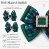 Green Plaid Hair Bows 2Pcs Christmas Rhinestone Square Clip