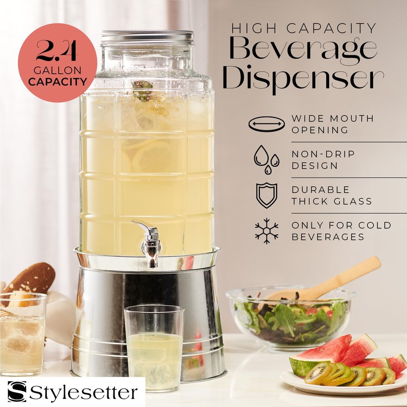 Style Setter Patchwork Beverage Dispenser Cold Drink Dispenser w/ 2.4-Gallon