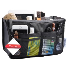 Vercord Purse Organizer Insert for Handbags Bag Organizers Inside Tote Pocketbook Women Nurse Nylon 13 Pockets Black Medium