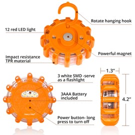 INCLAKE 6 Pack LED Road Flares Emergency Lights, Waterproof & Impact Resistant, 360-degree Visibility, 9 Flash Modes, Folding Hook & Strong Magnetic Base, Battery Included