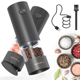 SIMPLETASTE Electric Salt and Pepper Grinder Set Rechargeable with LED Light and Dust Cover, Automatic Pepper Mill Shakers with Adjustable Coarseness, One Hand Operation for Kitchen, Dining, Gifting
