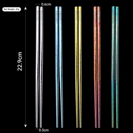 MAXCOOK Pure Titanium Chopsticks Reusable Ice Flower design Multicolor Chop sticks 5 Pairs Set Upscale Tableware Dishwasher Safe Light Durable Palillos Chinos as Gift