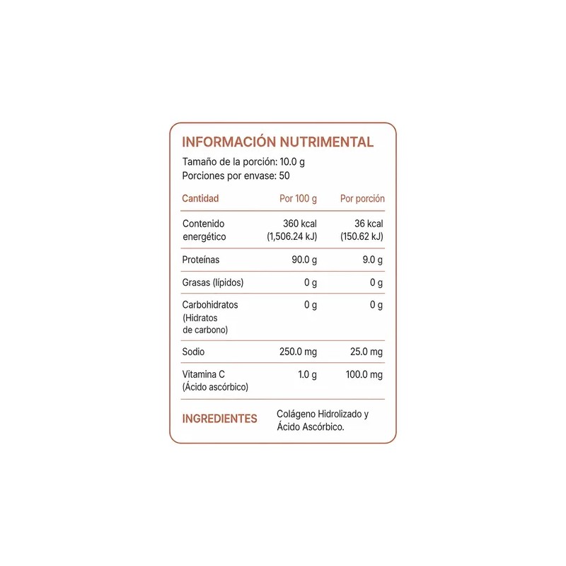 Colágeno Hidrolizado Vitamina C, 500g, Sin Sabor, N2h