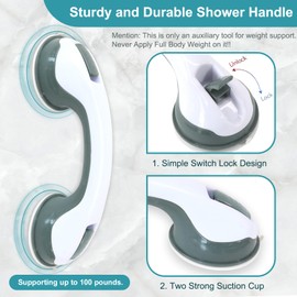 TNEHOD 2-Pack Grab Bars for Bathtubs and Showers, 12'' Shower Handles for Elderly Suction, Handicap Shower Grab Bars for Seniors, Bathroom Safety Bars for Wall Suits Tiles Glass Hard Plastic-Green