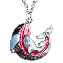 LONYOO Enamel Zinc Alloy Cute Whale Necklace Pendant Fashion Jewellery Chain Ocean Whale Mother's Day Gift for Women Girls Charms, Zinc Zinc enamel, No Gemstone