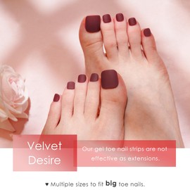 DANNI & TONI Semi Cured Gel Toenail Strips Matte (Velvet Desire) Toe nail Wraps for Pedicure UV toenails 37 PCS Set