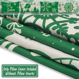 JOJOGOGO Green Christmas Lumbar Pillow Covers 12x20 Set of 4, Green Snowflake Decorative Lumbar Throw Pillows 12 x 20, Let It Snow Green Christmas Decorations for Tree Couch Bedding and Living Room