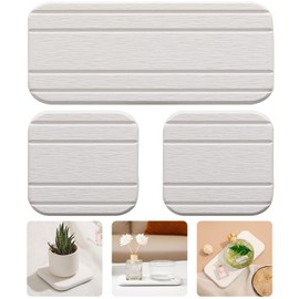 WALL QMER 3PCS Water Absorbing Stone Tray for Sink, Diatomaceous Earth Stone Drying Tray, Fast Drying Stone Soap Tray & Toothbrush Holders for Bathroom Counter, 1  Stone Tray, 2  Stone Coasters