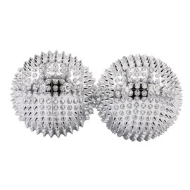 CHI-ENTERPRISE - zwei magnetische Massagebälle - mittel | Faszienbälle zur selbsttherapeutischen Akupressur Behandlung | Inhalt: 2 Igelbälle in silber, je 47 mm Durchmesser & 228 Akupressurnadeln