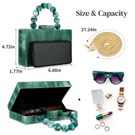 Acrylic Purses Evening Clutch Bag Marbling Handbags for Women Cross Body Bag with Pearl Chain Formal Wedding Prom Party (Green)